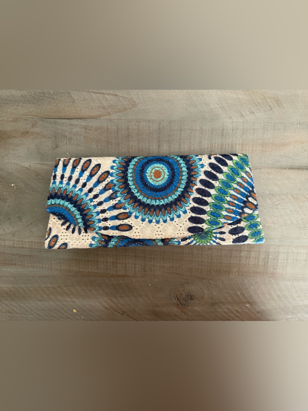 Boho Mandala Print Lace Clutch Crossbody Bag Blue Green Chain Strap